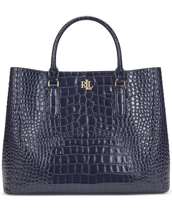 Marcy Large Embossed Satchel Bag - Refined Navy - LAUREN RALPH LAUREN