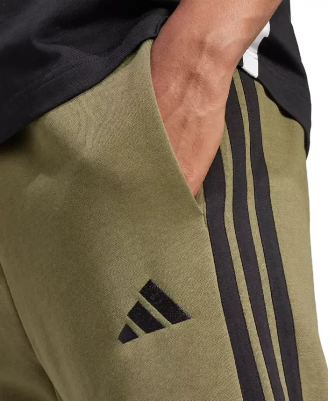 Men's Essentials Three-Stripes Regular-Fit Fleece Joggers - Olive Strata/Black - 2