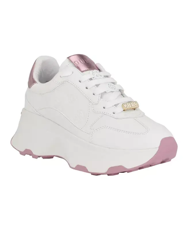 Women's Calebb Chunky Platform Fashion Sneakers - White/Pink - GUESS