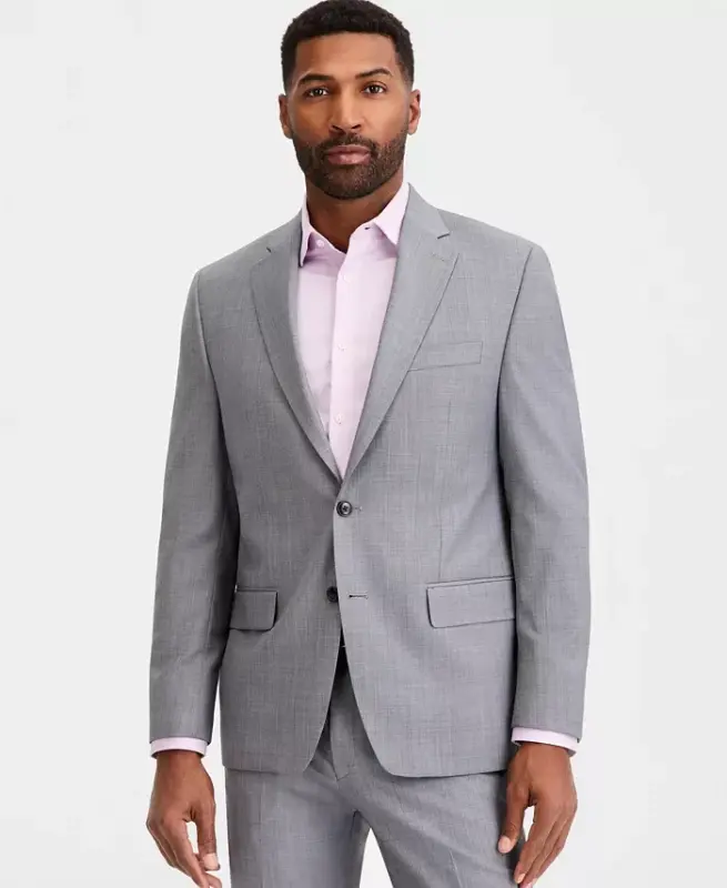 Men's Classic-Fit Wool-Blend Stretch Solid Suit Jacket - Light Gray - 6