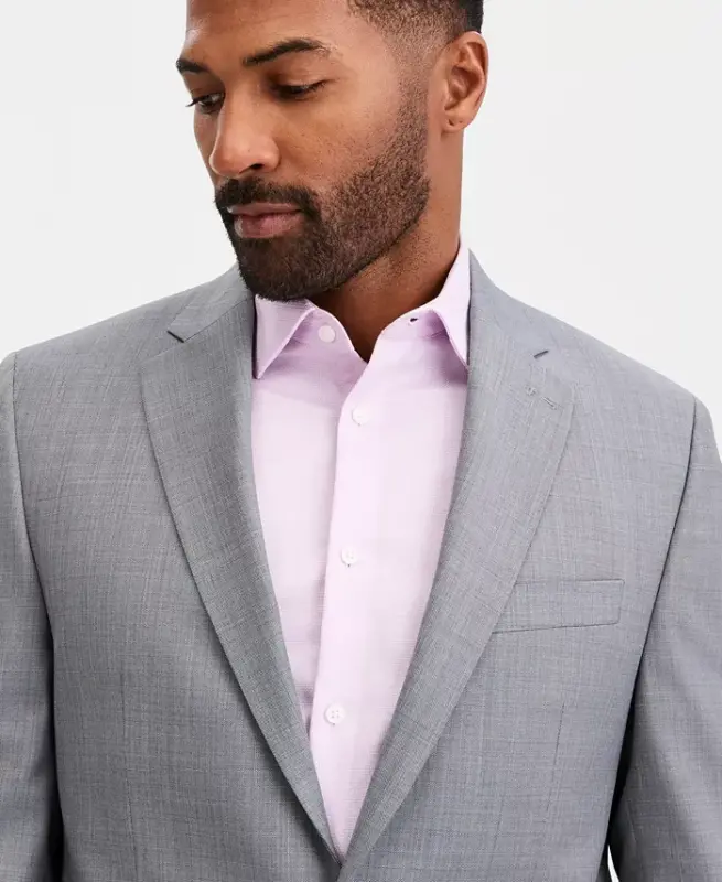 Men's Classic-Fit Wool-Blend Stretch Solid Suit Jacket - Light Gray - 8
