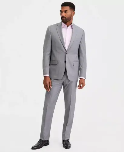 Men's Classic-Fit Wool-Blend Stretch Solid Suit Jacket - Light Gray - 9