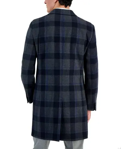 Men's Classic-Fit Camber Wool Overcoat - Grey Blue Glenn Plaid - 2