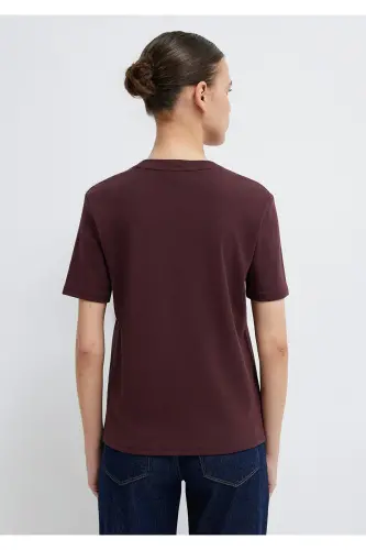 Bordo Basic Tişört Semi Slim Fit / Yarı Dar Kesim 1612916-70223 - Mor - 6