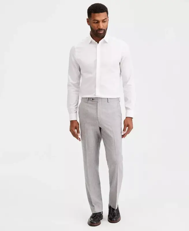 Men's Classic-Fit Wool-Blend Stretch Solid Suit Separates Pant - Light Gray - 11