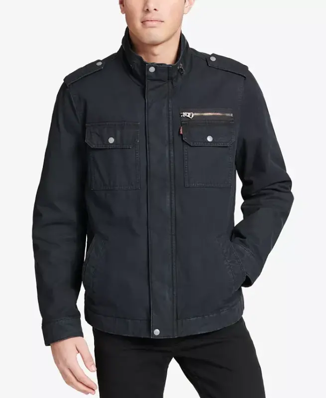Men's Cotton Zip-Front Jacket - Navy - 8