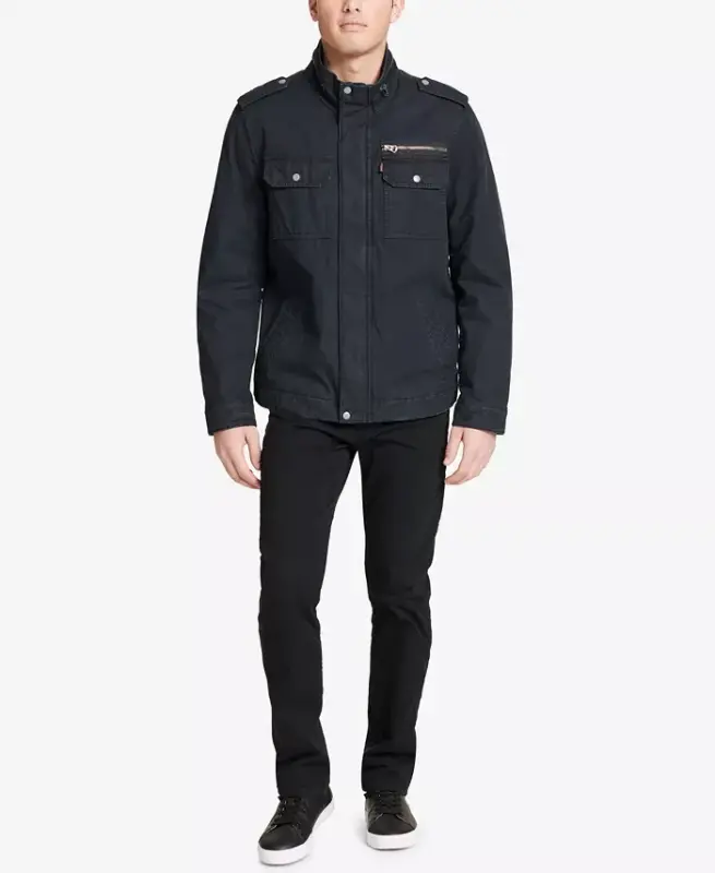 Men's Cotton Zip-Front Jacket - Navy - 10