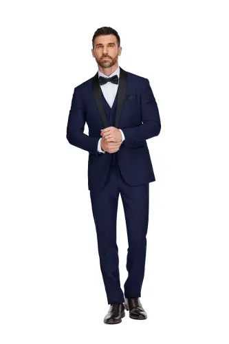 Men's 3-Piece Slim Fit Shawl Lapel Tuxedo - Navy - 5