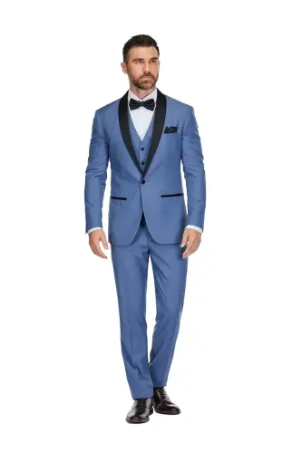 Men's 3-Piece Slim Fit Shawl Lapel Tuxedo - Slate blue 