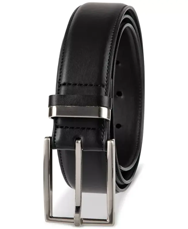 Men's Burnished Edge and Metal Loop Dress Belt, Created for Modazone - Black - 8