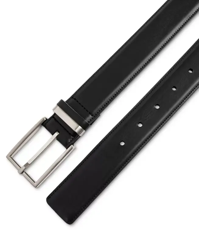 Men's Burnished Edge and Metal Loop Dress Belt, Created for Modazone - Black - 9