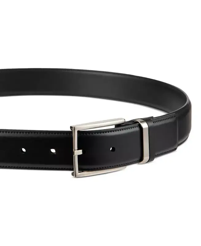 Men's Burnished Edge and Metal Loop Dress Belt, Created for Modazone - Black - 10