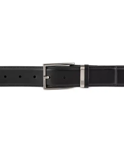 Men's Burnished Edge and Metal Loop Dress Belt, Created for Modazone - Black - 11
