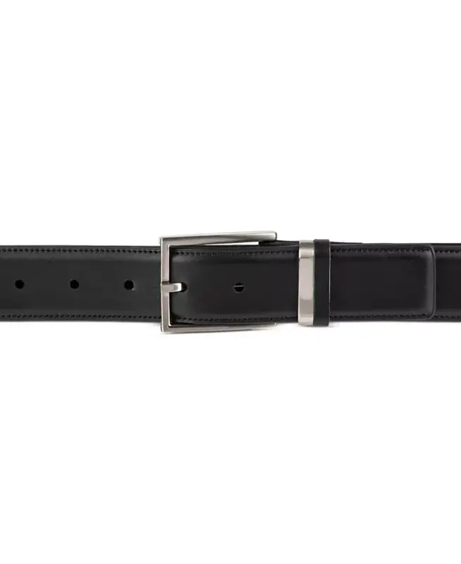 Men's Burnished Edge and Metal Loop Dress Belt, Created for Modazone - Black - 11