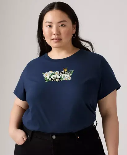 Trendy Plus Size Perfect Logo Cotton T-Shirt - Plus Daisy Bw Fill Navy Blazer - 2