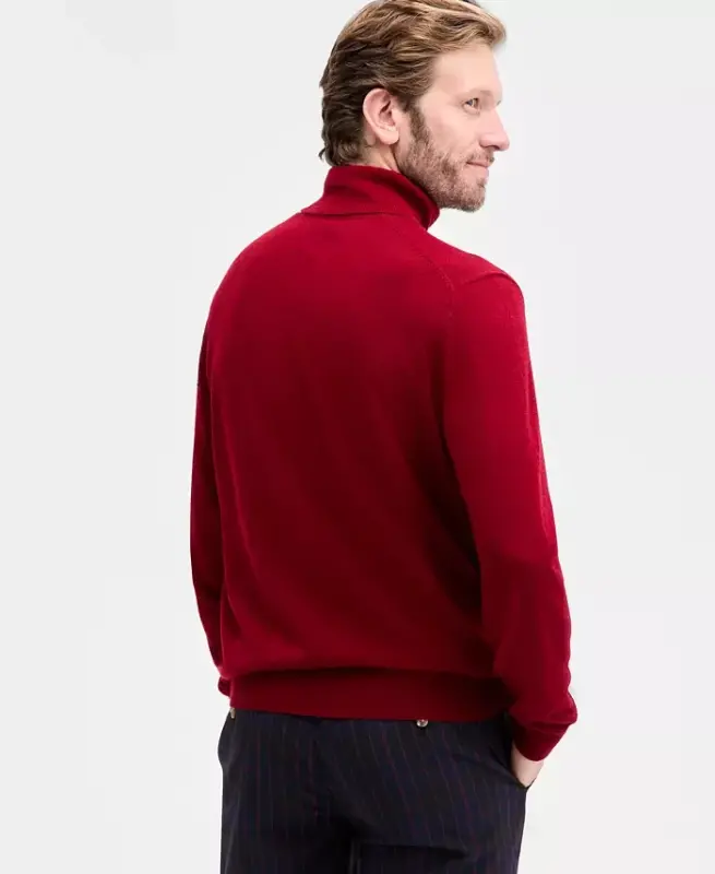 Men's Merino Wool Blend Turtleneck Sweater, Created for Modazone - Creame Deep Hunter - 9