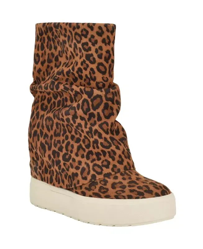 Women's Guinna Fold Over Slouchy Booties - Leopard Suede - GUESS