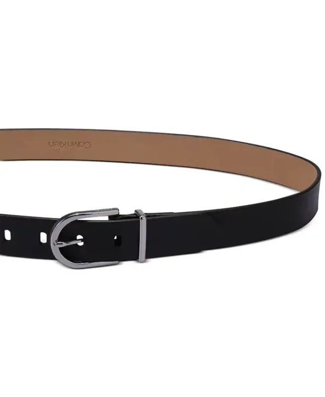 Women's Rounded Buckle Trouser Pant Dress Belt - Black - 7
