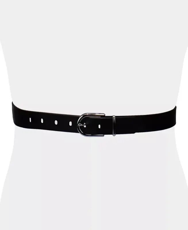Women's Rounded Buckle Trouser Pant Dress Belt - Black - 4