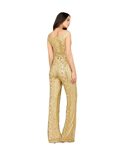 Women's Beaded Off Shoulder Jumpsuit - Gold - 5