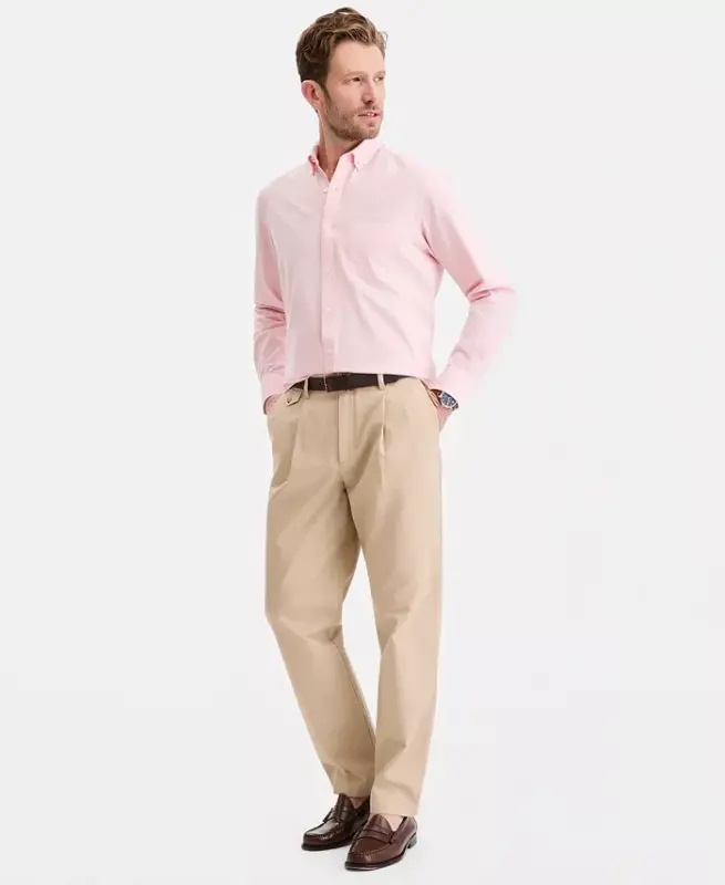 Men's Solid Stretch Oxford Cotton Shirt, Created for Modazone - Solid Oxford - Pink Streak - 11