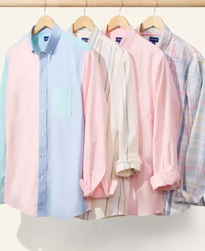 Men's Solid Stretch Oxford Cotton Shirt, Created for Modazone - Solid Oxford - Pink Streak - 9