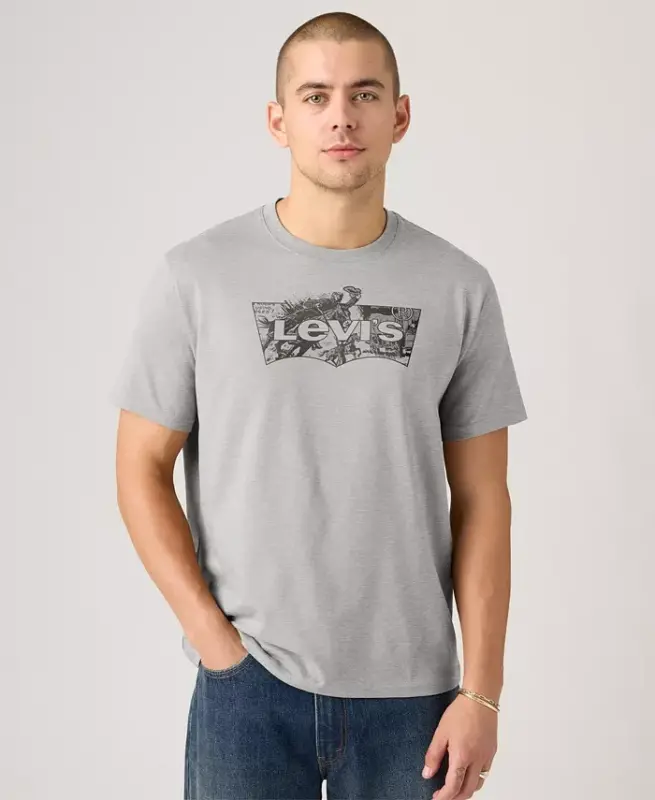 Men's Graphic Logo Batwing Short-Sleeve T-shirt - Gray - 10