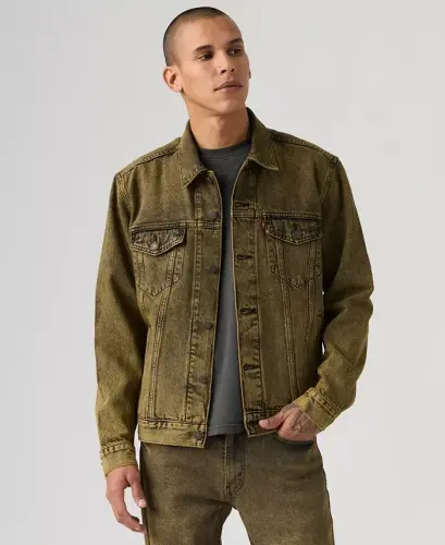 Men's Regular-Fit Stretch Denim Trucker Jacket - Space Dust - 10