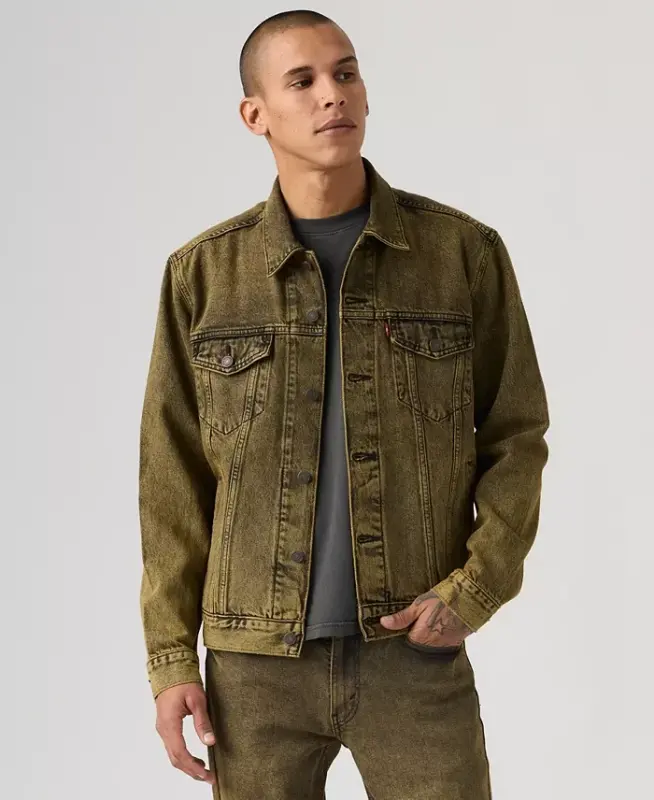 Men's Regular-Fit Stretch Denim Trucker Jacket - Space Dust - 10