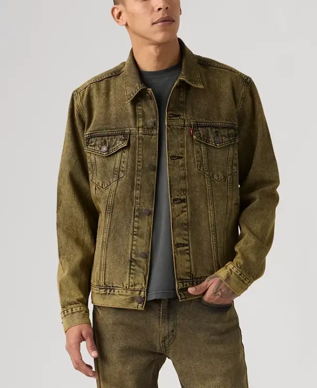 Men's Regular-Fit Stretch Denim Trucker Jacket - Space Dust - 11