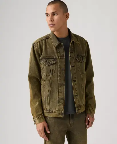 Men's Regular-Fit Stretch Denim Trucker Jacket - Space Dust 
