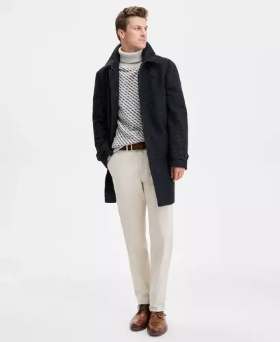 Men Classic Fit Car Coat - Navy Herringbone - 13