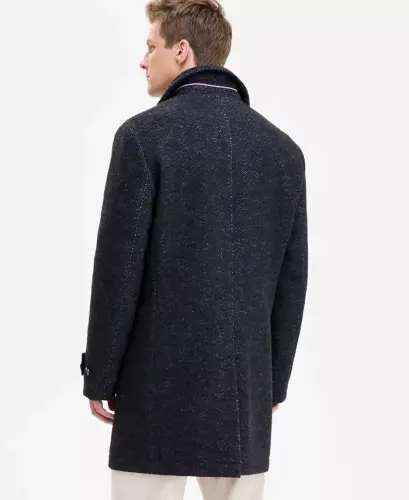 Men Classic Fit Car Coat - Navy Herringbone - 2
