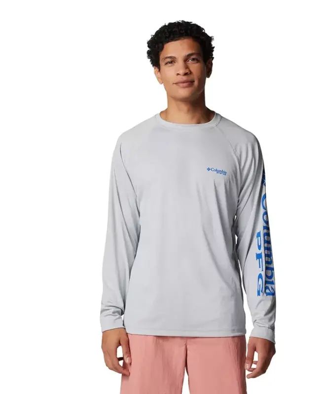 Men's Terminal Tackle Long-Sleeve T-Shirt - Cool Gray/Vivid Blue Logo - COLUMBIA