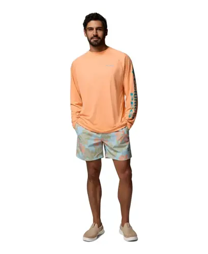 Men's Terminal Tackle Long-Sleeve T-Shirt - Bright Nectar/Ocean Teal Logo - COLUMBIA (1)