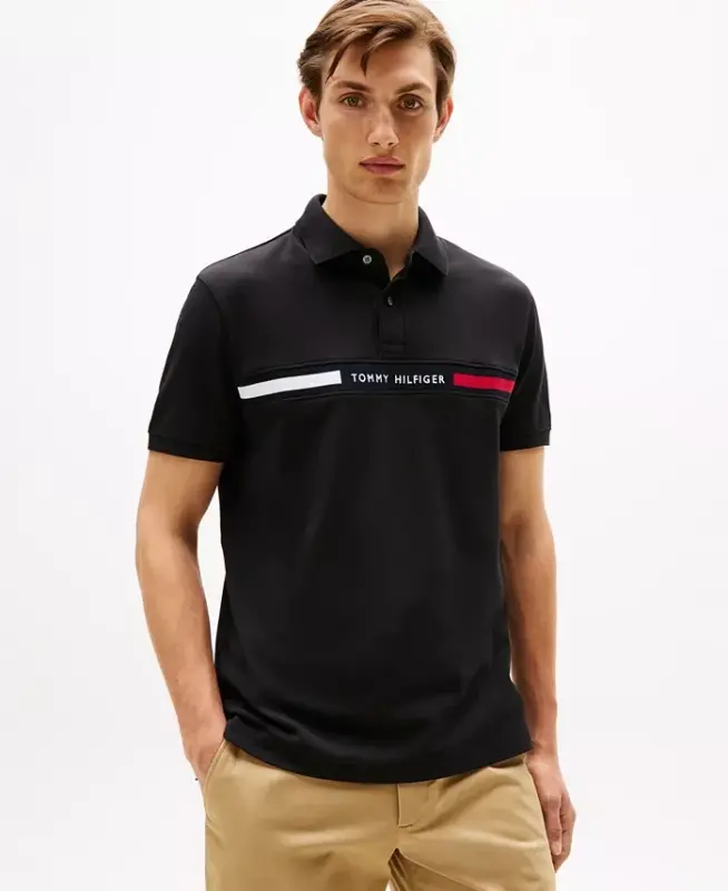Men's Classic-Fit Embroidered Chest Insert Polo Shirt - Black - 1