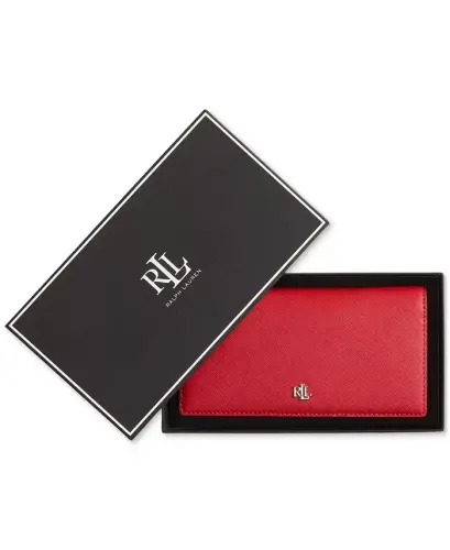 Crosshatch Leather Slim Snap Closure Wallet - Red - 7