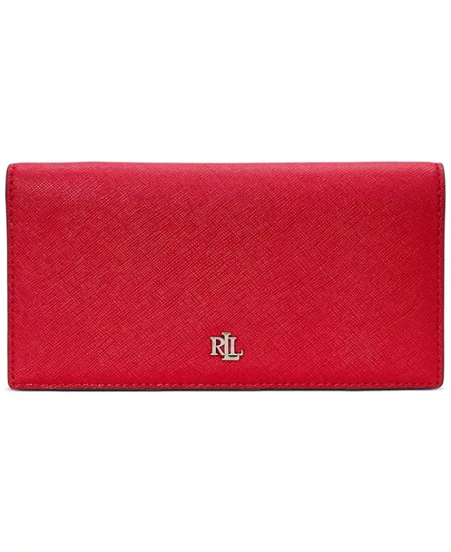 Crosshatch Leather Slim Snap Closure Wallet - Red - 1