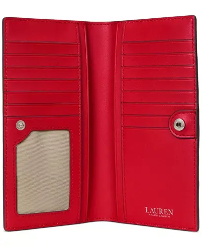 Crosshatch Leather Slim Snap Closure Wallet - Red - LAUREN RALPH LAUREN (1)