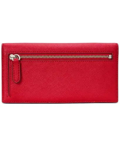 Crosshatch Leather Slim Snap Closure Wallet - Red - 4