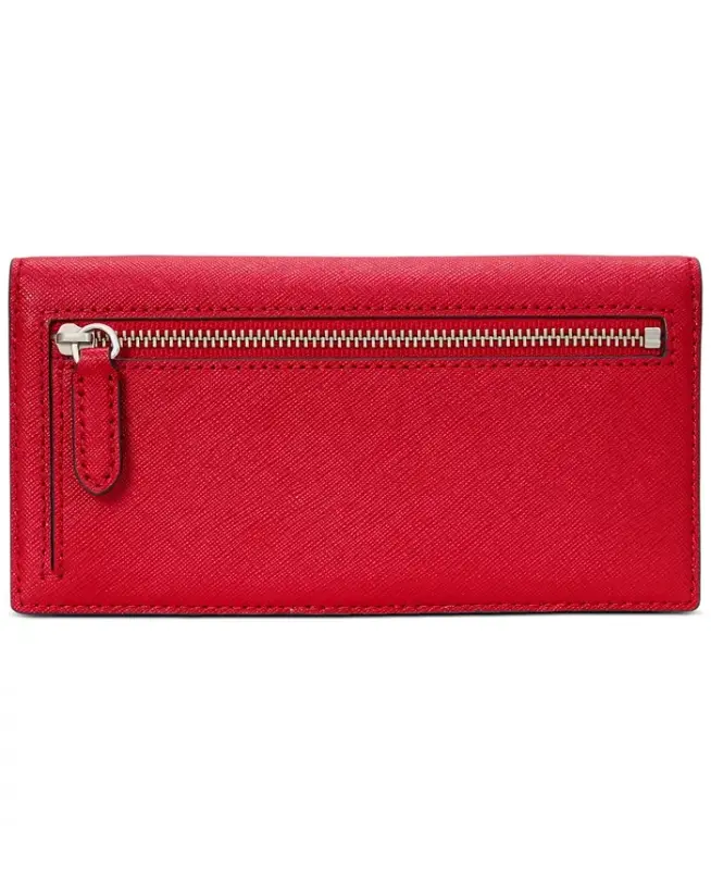 Crosshatch Leather Slim Snap Closure Wallet - Red - 4