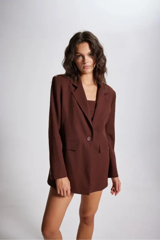 Panky Blazer Ceket Kahve - Kahverengi - 3