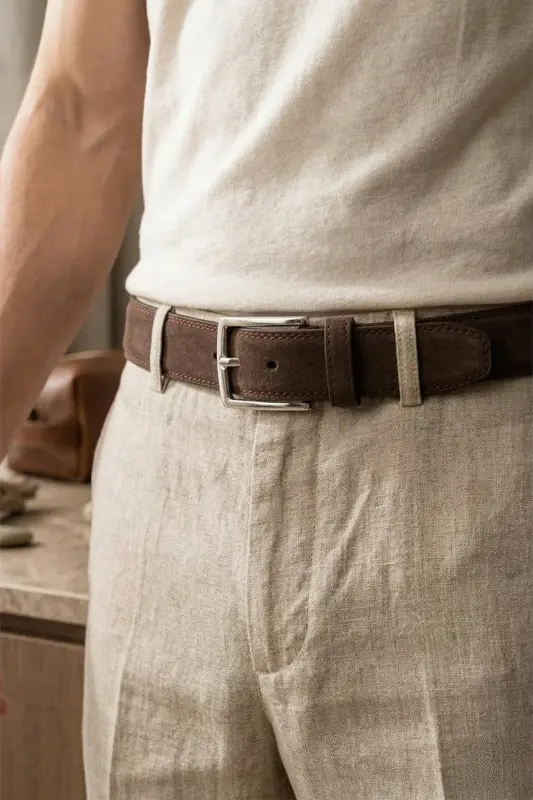 Erkek 3,5 cm. Klasik Kahverengi Kemer - Kahve - 5