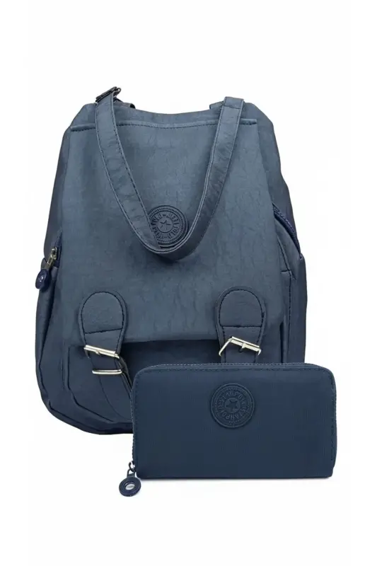 Kadın Lacivert Set Kipling Kumaş Kadın Omuz Ve Sırt Çantası ve Cüzdan - Lacivert Set - 1