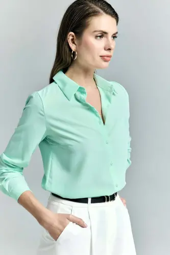 Düz Klasik Gömlek - Mint - MİNT - 2