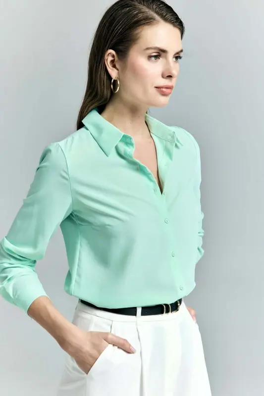 Düz Klasik Gömlek - Mint - MİNT - 2