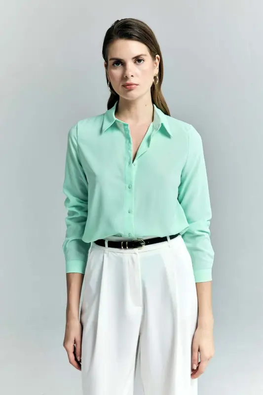 Düz Klasik Gömlek - Mint - MİNT - 4