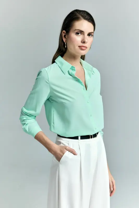 Düz Klasik Gömlek - Mint - MİNT - 5