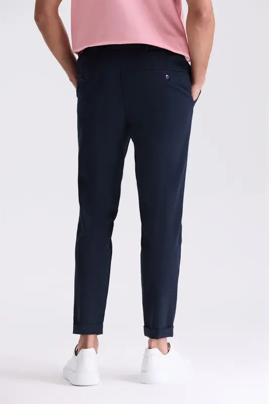 Koyu Lacivert Comfort Fit Beli Lastikli Spor Jogger Pantolon - 4
