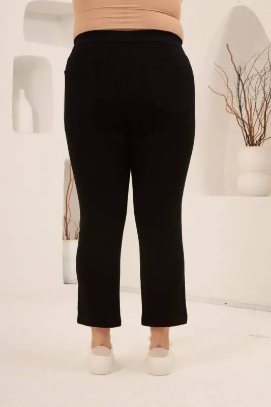Büyük Beden Taş Detay Denim Pantolon Siyah - 5